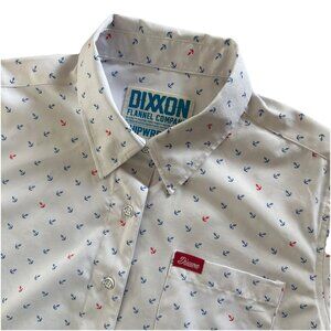 Dixxon Flannel Medium Shipwrecked Shirt Womens White Anchor Coastal Nautical Top
